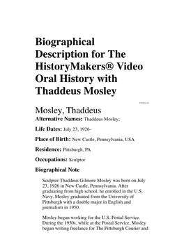 Biographical Description for the Historymakers® Video Oral History with Thaddeus Mosley