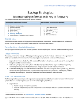 Backup Strategies: Reconstituting Information Is Key to Recovery This Paper Outlines the Best Practices for #5 Backup Strategies