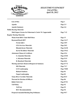 SELECTMEN's EPACKET List of Files April 10, 2012
