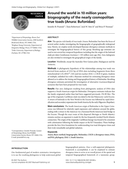 Biogeography of the Nearly Cosmopolitan True Toads (Anura: Bufonidae) Jennifer B