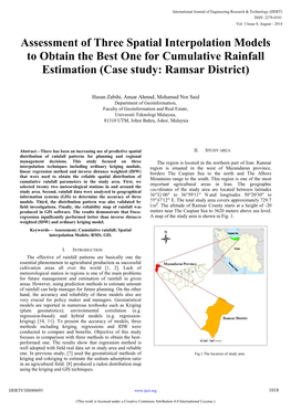 Assessment of Three Spatial Interpolation Models to Obtain the Best One for Cumulative Rainfall Estimation (Case Study: Ramsar District)