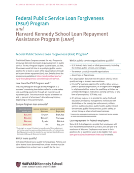 Federal Public Service Loan Forgiveness (Pslf) Program and Harvard Kennedy School Loan Repayment Assistance Program (Lrap)