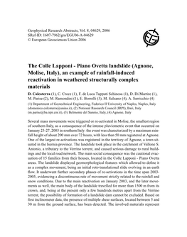 The Colle Lapponi - Piano Ovetta Landslide (Agnone, Molise, Italy), an Example of Rainfall-Induced Reactivation in Weathered Structurally Complex Materials D