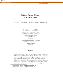 Lattice Gauge Theory a Short Primer