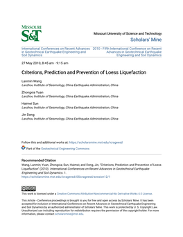 Criterions, Prediction and Prevention of Loess Liquefaction