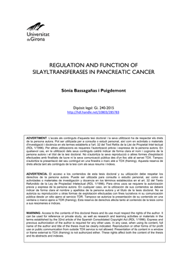 Regulation and Function of Silayltransferases in Pancreatic Cancer