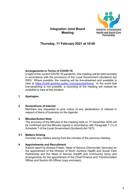 Integration Joint Board Meeting Thursday, 11 February 2021 at 10