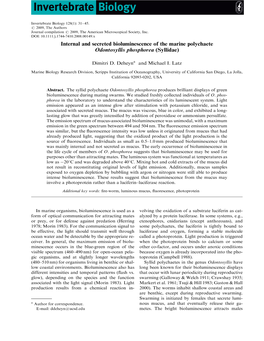 Internal and Secreted Bioluminescence of the Marine Polychaete Odontosyllis Phosphorea (Syllidae)