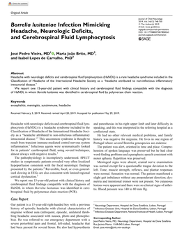 Borrelia Lusitaniae Infection Mimicking Headache, Neurologic Deficits, And