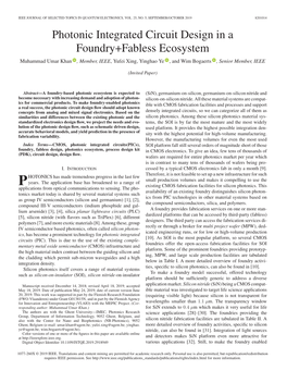 Photonic Integrated Circuit Design in a Foundry+Fabless Ecosystem Muhammad Umar Khan , Member, IEEE, Yufei Xing, Yinghao Ye , and Wim Bogaerts , Senior Member, IEEE