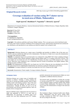 Coverage Evaluation of Vaccines Using 30×7 Cluster Survey in Rural Area of Dhule, Maharashtra