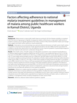 Factors Affecting Adherence to National Malaria Treatment