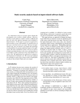 Static Security Analysis Based on Input-Related Software Faults