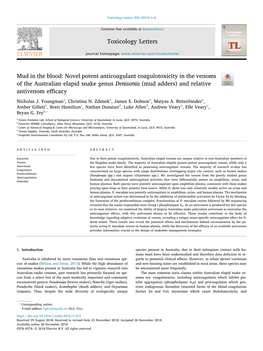 Mud in the Blood Novel Potent Anticoagulant Coagulotoxicity in The