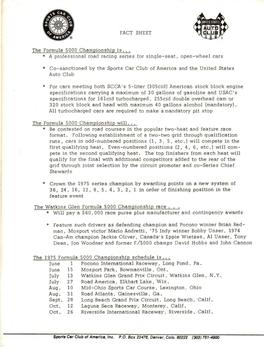 FACT SHEET the Formula 5000 Championship Is. . . * A