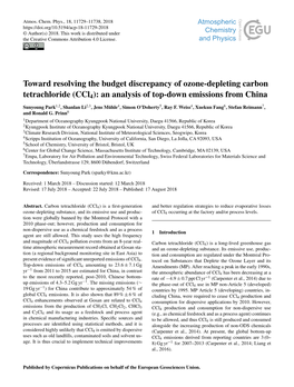 Toward Resolving the Budget Discrepancy of Ozone-Depleting Carbon Tetrachloride (Ccl4): an Analysis of Top-Down Emissions from China