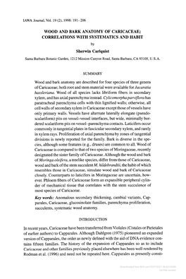 WOOD and BARK ANATOMY of CARICACEAE; CORRELATIONS with SYSTEMATICS and HABIT by Sherwin Carlquist