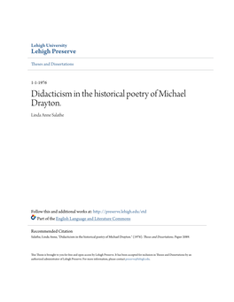 Didacticism in the Historical Poetry of Michael Drayton. Linda Anne Salathe