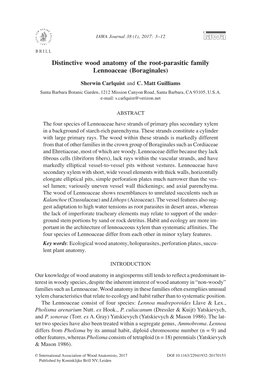 Distinctive Wood Anatomy of the Root-Parasitic Family Lennoaceae (Boraginales)