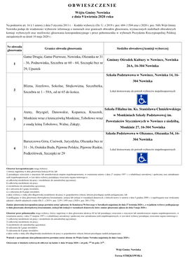 OBWIESZCZENIE Wójta Gminy Nowinka Z Dnia 9 Kwietnia 2020 Roku