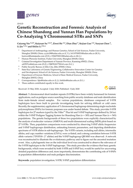 Genetic Reconstruction and Forensic Analysis of Chinese Shandong and Yunnan Han Populations by Co-Analyzing Y Chromosomal Strs and Snps