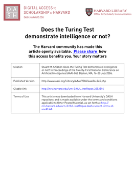 Does the Turing Test Demonstrate Intelligence Or Not?