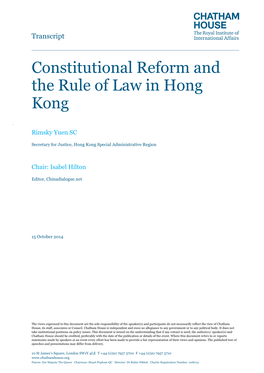 Constitutional Reform and the Rule of Law in Hong Kong