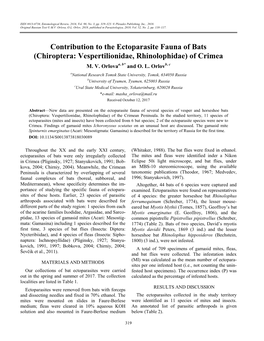 Contribution to the Ectoparasite Fauna of Bats (Chiroptera: Vespertilionidae, Rhinolophidae) of Crimea M