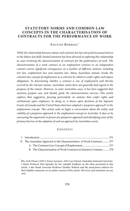 Statutory Norms and Common Law Concepts in the Characterisation of Contracts for the Performance of Work