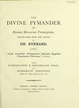 The Divine Pymander of Hermes Mercurius Trismegistus