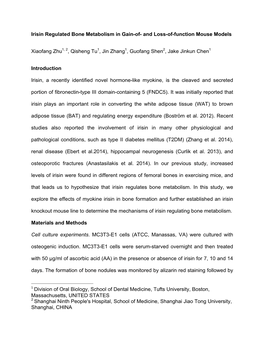 Irisin Regulated Bone Metabolism in Gain-Of- and Loss-Of-Function Mouse Models