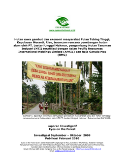 Hutan Rawa Gambut Dan Ekonomi Masyarakat Pulau Tebing Tinggi, Kepulauan Meranti, Riau, Terancam Rencana Penebangan Hutan Alam Oleh PT