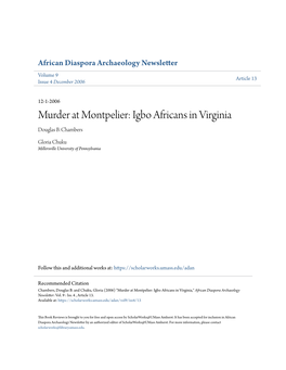 Murder at Montpelier: Igbo Africans in Virginia Douglas B