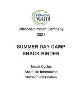 Summer Day Camp Snack Binder