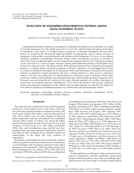 Evolution of Endosperm Developmental Patterns Among Basal Flowering Plants