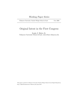 Original Intent in the First Congress