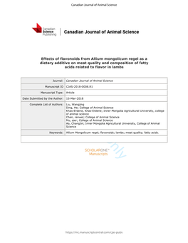 Effects of Flavonoids from Allium Mongolicum Regel As a Dietary Additive on Meat Quality and Composition of Fatty Acids Related to Flavor in Lambs