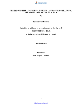 THE USE of INTERNATIONAL HUMAN RIGHTS LAW by SUPERIOR NATIONAL COURTS in KENYA and SOUTH AFRICA By