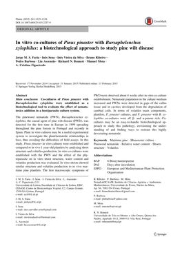 In Vitro Co-Cultures of Pinus Pinaster with Bursaphelenchus Xylophilus: a Biotechnological Approach to Study Pine Wilt Disease