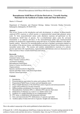 Benzophenone Schiff Bases of Glycine Derivatives: Versatile Starting Materials for the Synthesis of Amino Acids and Their Derivatives