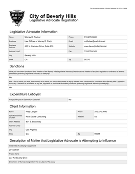 City of Beverly Hills Legislative Advocate Registration