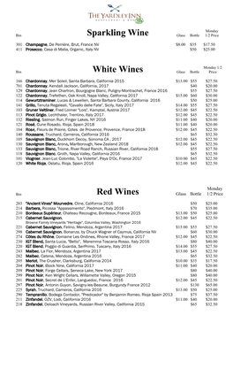 Sparkling Wine White Wines Red Wines