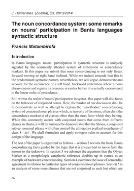 The Noun Concordance System: Some Remarks on Nouns' Participation In