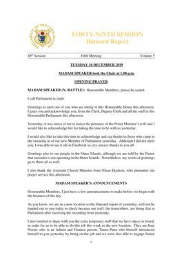 FORTY-NINTH SESSION Hansard Report