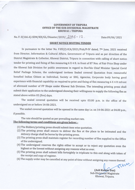 Date:09/06/202L from Director, Information & Cultural Affairs, Government of Tripura and As Per Direction of the Relief Pack