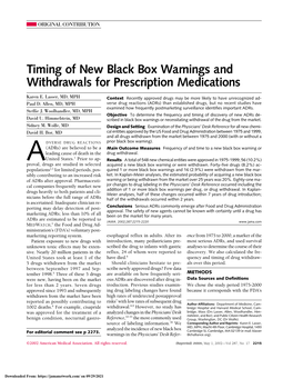 Timing of New Black Box Warnings and Withdrawals for Prescription Medications