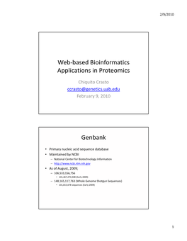 Web-Based Bioinformatics Applications in Proteomics Genbank