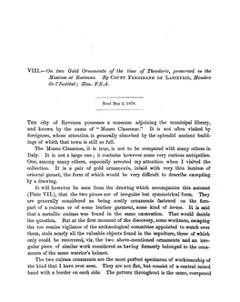 Till.— on Two Gold Ornaments of the Time of Theodoric, Preserved in the Devinstitut; Hon. F.S.A. the City of Ravenna Possesses