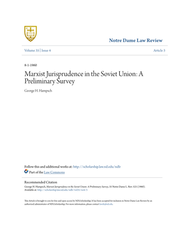 Marxist Jurisprudence in the Soviet Union: a Preliminary Survey George H