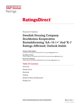 'AA-/A-1+' and 'K-1' Ratings Affirmed; Outlook Stable